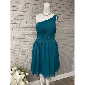 Zaxants Women’s One Shoulder Deep Teal Fit & Flare Dress Size S